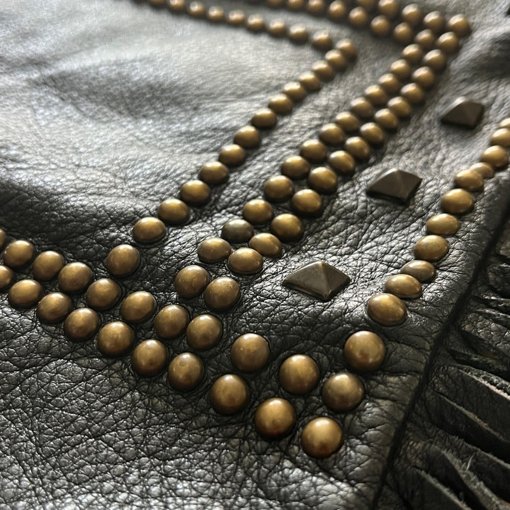 McFadin RARE Handmade Texas Leather Fringe Stud Crossbody Fold Over Slouch Bag - Picture 10 of 14
